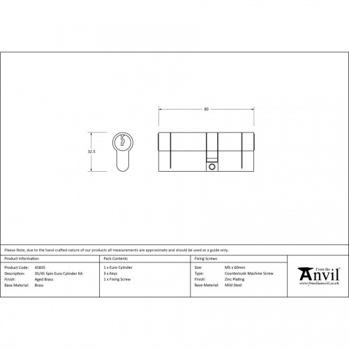 Aged Brass 35/45 5pin Euro Cylinder KA